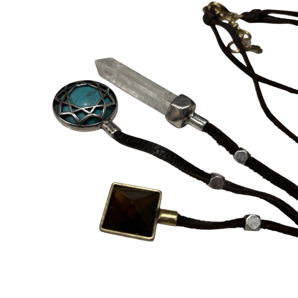 Bohemian Brown Lucky Brand Necklace with Crystal and Turquoise Accents - Picture 2 of 4